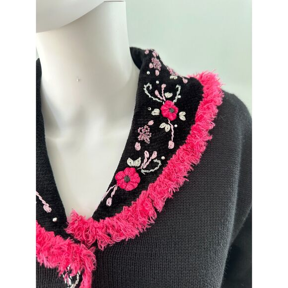 Vintage Storybook Knits Western Beauty Black and Pink Embroidered Sweater size M - Picture 9 of 13